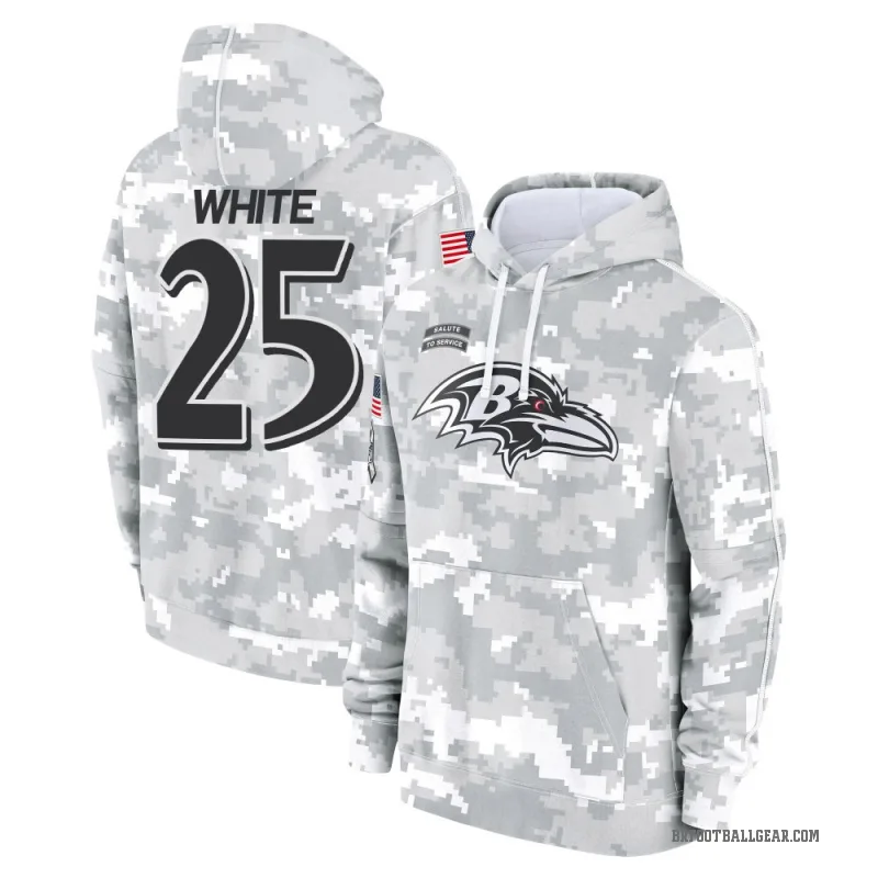 Tre'Davious White Men's White Baltimore Ravens Arctic Camo 2024 Salute to Service Club Fleece Pullover Hoodie