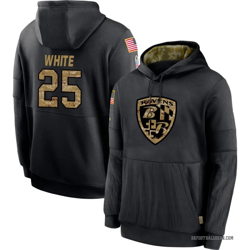 Tre'Davious White Men's White Baltimore Ravens Black 2020 Salute to Service Sideline Performance Pullover Hoodie