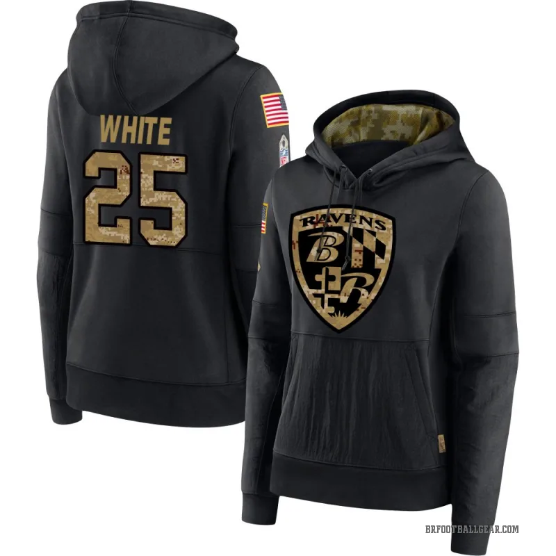 Tre'Davious White Women's White Baltimore Ravens Black 2020 Salute to Service Sideline Performance Pullover Hoodie