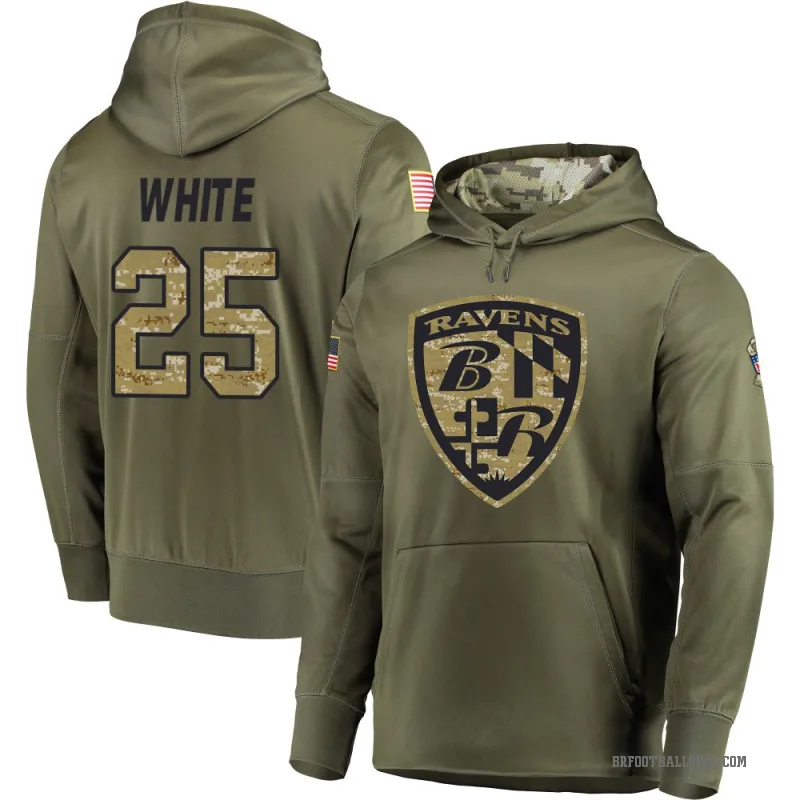 Tre'Davious White Youth White Baltimore Ravens Olive Salute to Service Pullover Hoodie